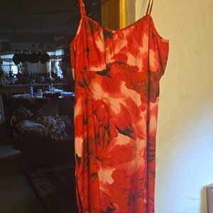 SHEIN Curve Red and Orange Floral Dress
